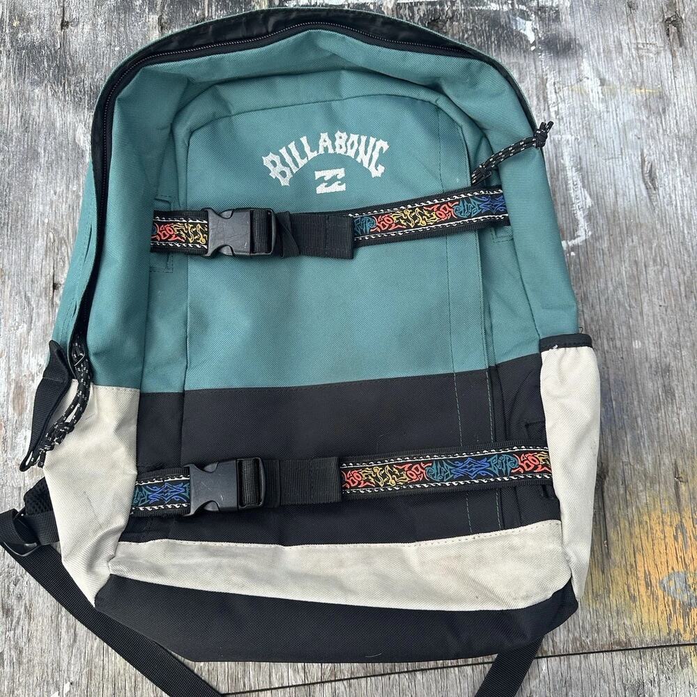 Billabong Men's Backpack Green Black Zip Adjustable Strap Padded Outer Pockets